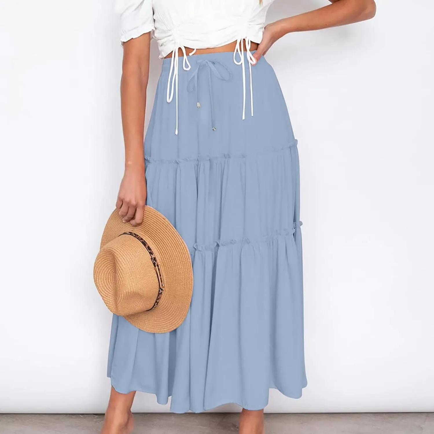 Womens High Waist Pleated Skirt Boho Maxi Flowy Skirts Dressy Casual Summer Aline Elegant Work Long Skirts