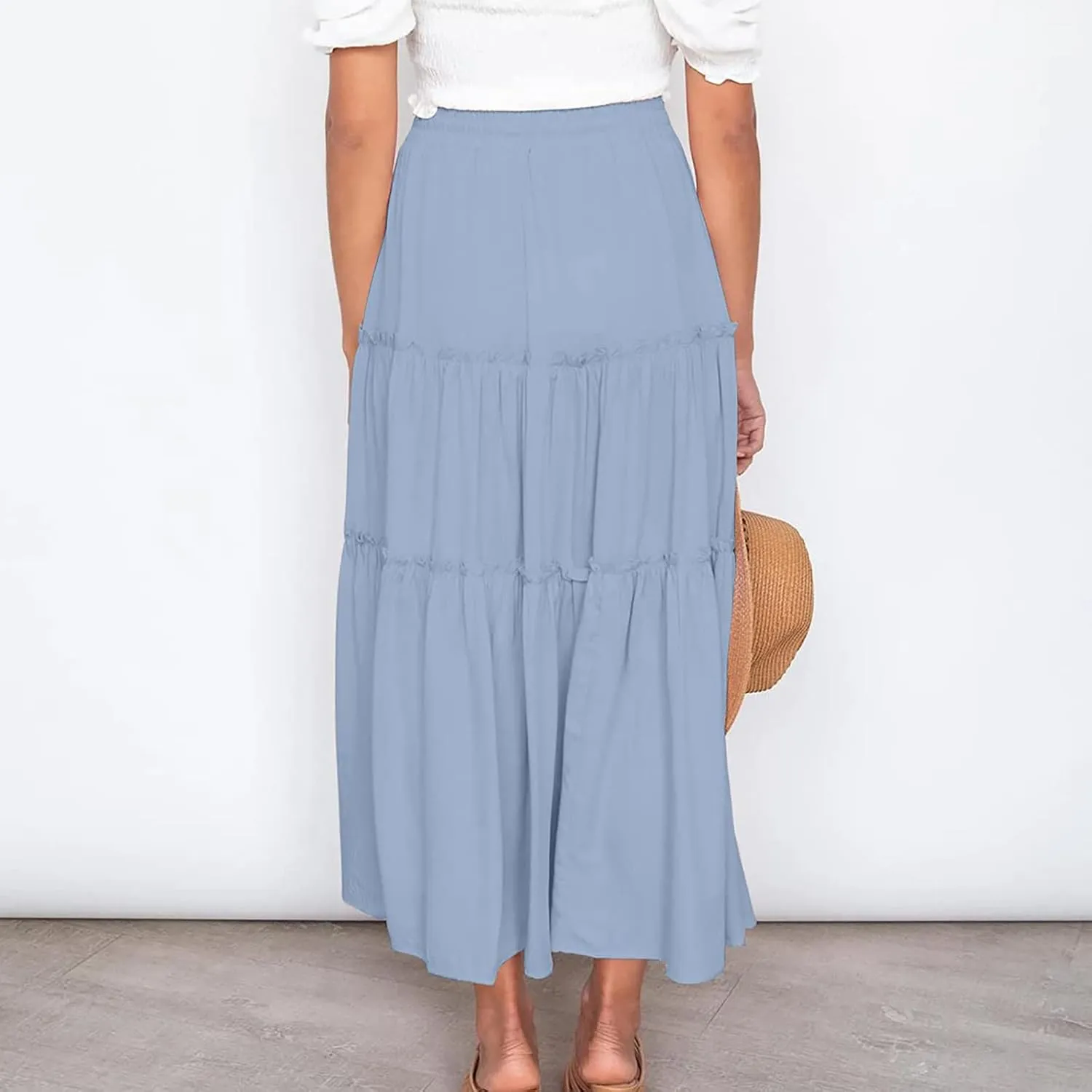 Womens High Waist Pleated Skirt Boho Maxi Flowy Skirts Dressy Casual Summer Aline Elegant Work Long Skirts