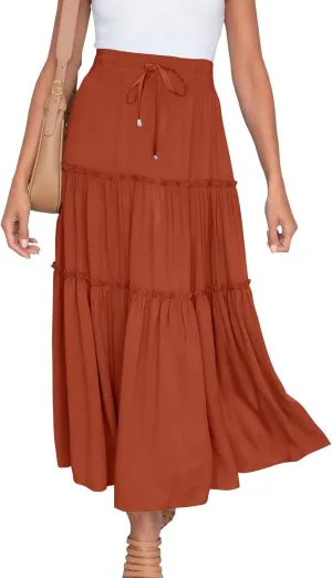 Womens High Waist Pleated Skirt Boho Maxi Flowy Skirts Dressy Casual Summer Aline Elegant Work Long Skirts