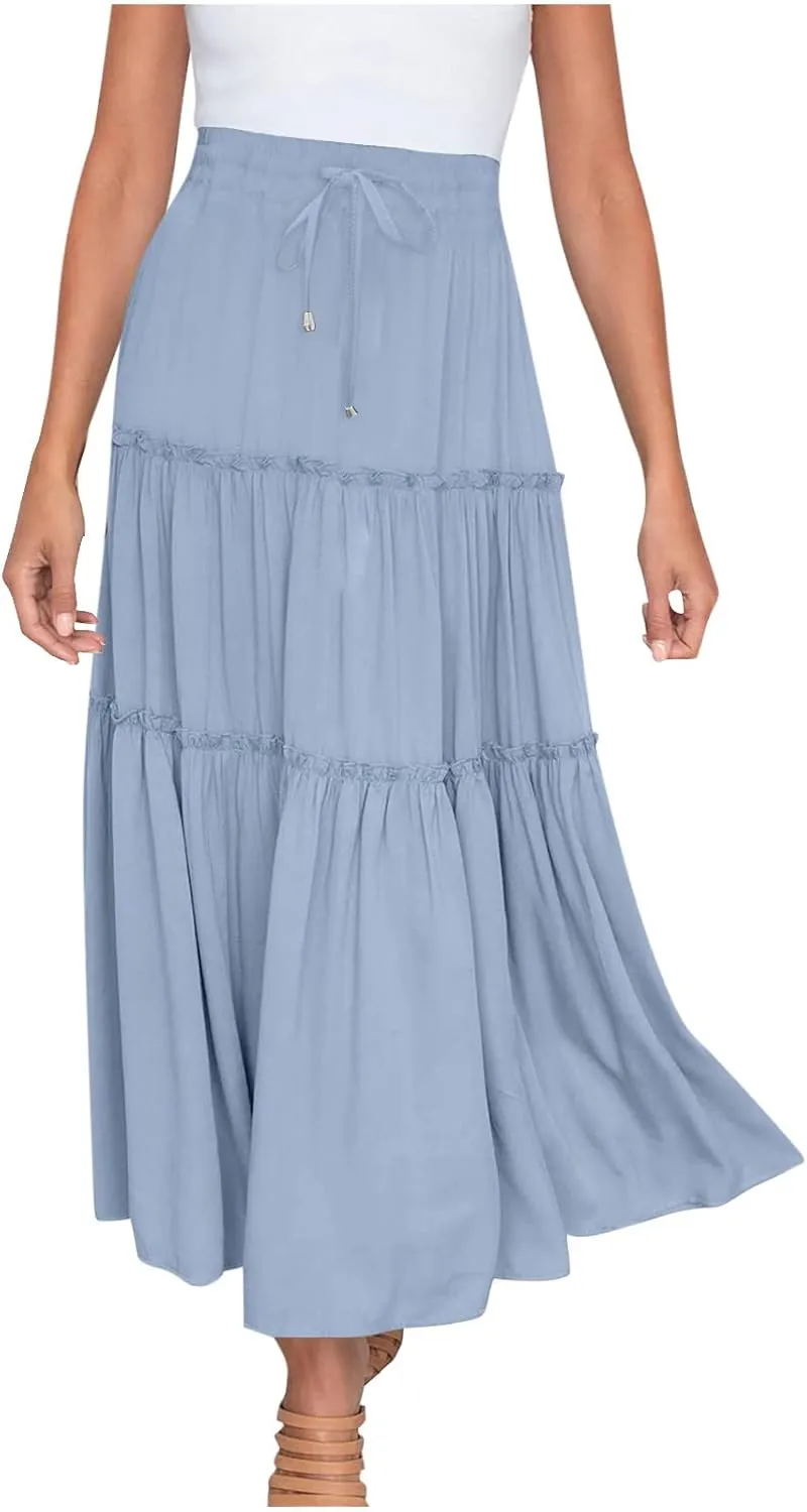 Womens High Waist Pleated Skirt Boho Maxi Flowy Skirts Dressy Casual Summer Aline Elegant Work Long Skirts