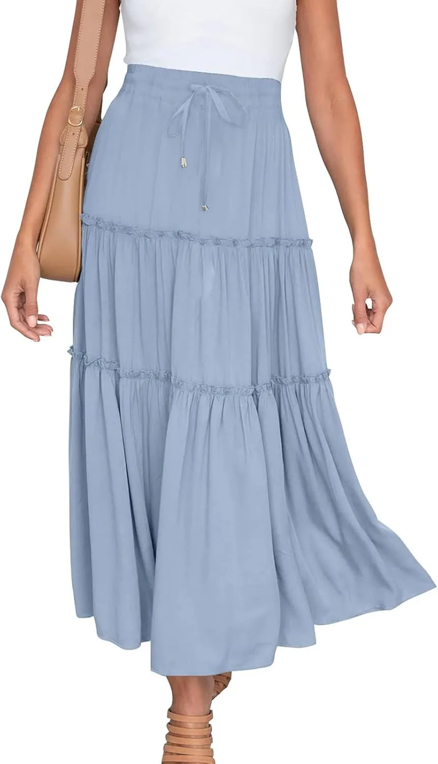 Womens High Waist Pleated Skirt Boho Maxi Flowy Skirts Dressy Casual Summer Aline Elegant Work Long Skirts