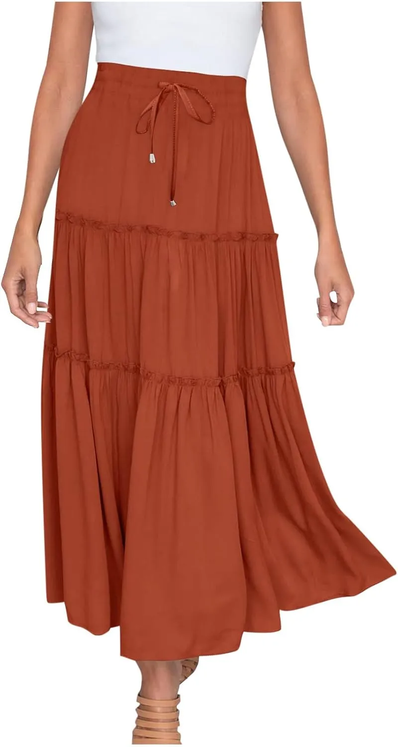 Womens High Waist Pleated Skirt Boho Maxi Flowy Skirts Dressy Casual Summer Aline Elegant Work Long Skirts
