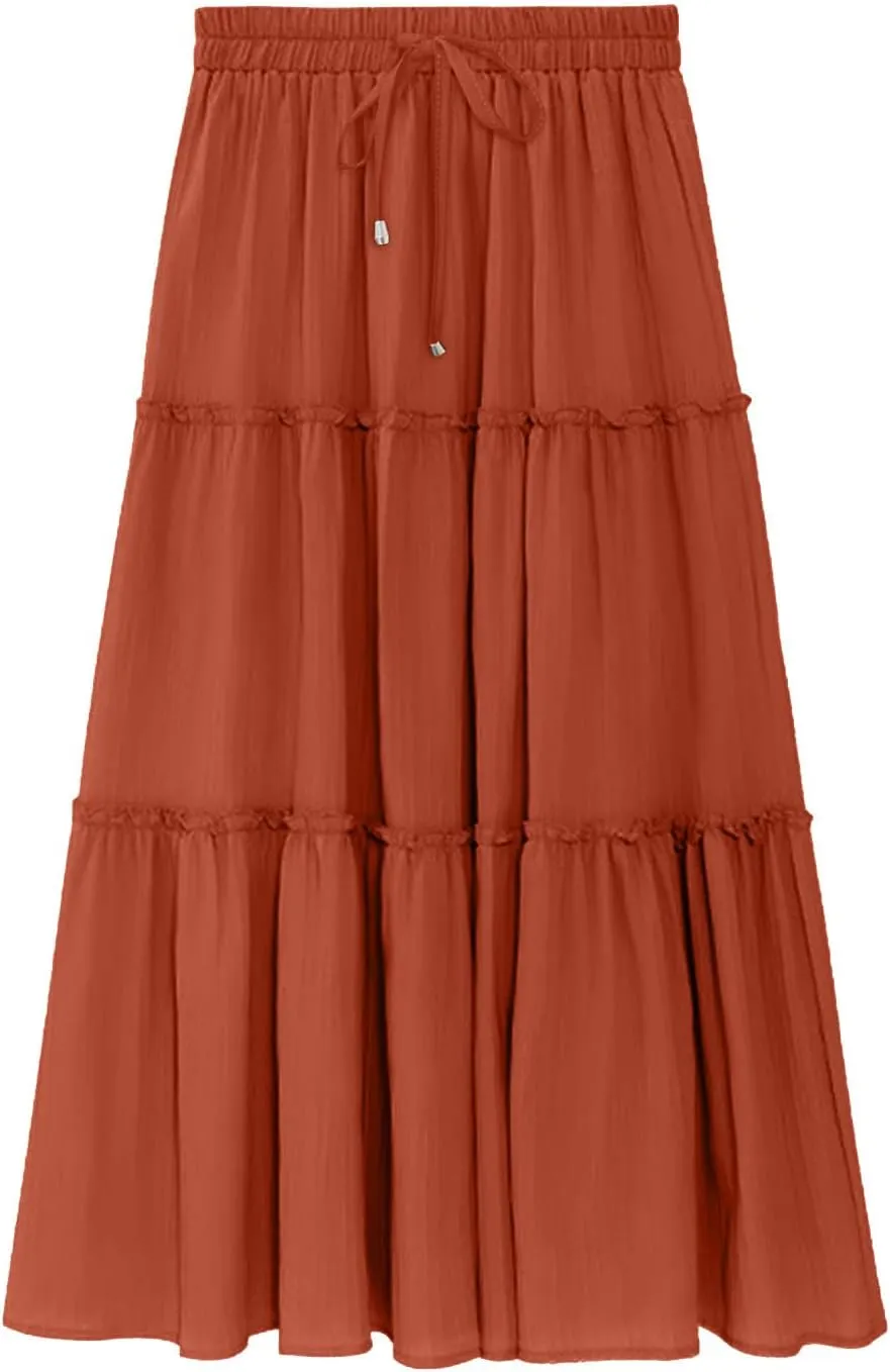 Womens High Waist Pleated Skirt Boho Maxi Flowy Skirts Dressy Casual Summer Aline Elegant Work Long Skirts