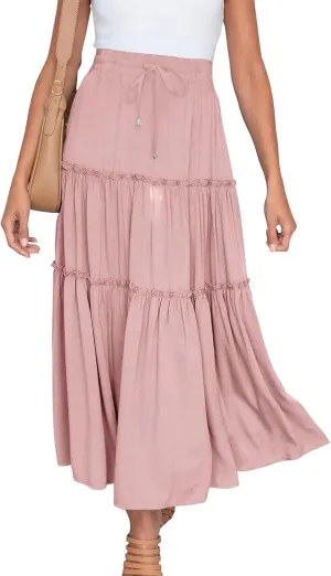 Womens High Waist Pleated Skirt Boho Maxi Flowy Skirts Dressy Casual Summer Aline Elegant Work Long Skirts
