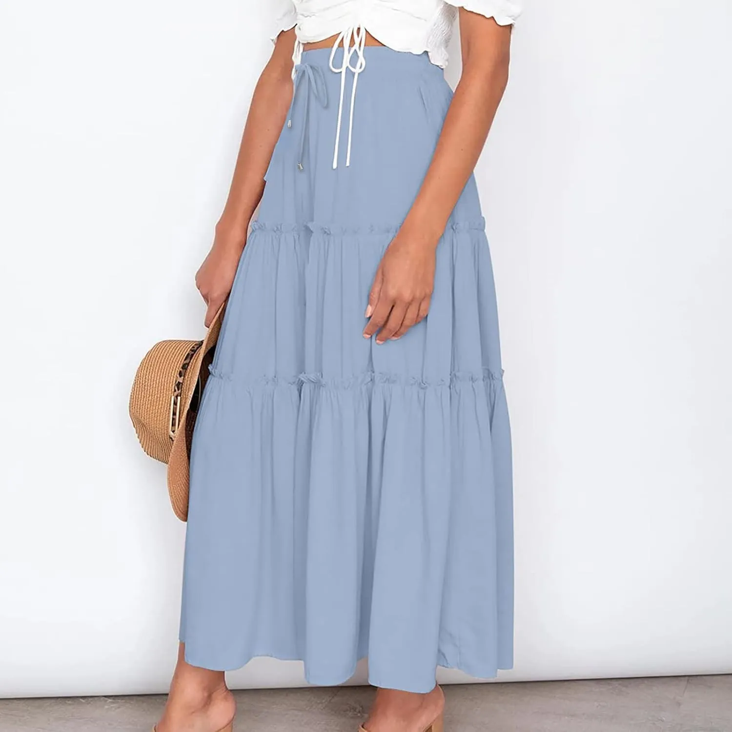 Womens High Waist Pleated Skirt Boho Maxi Flowy Skirts Dressy Casual Summer Aline Elegant Work Long Skirts