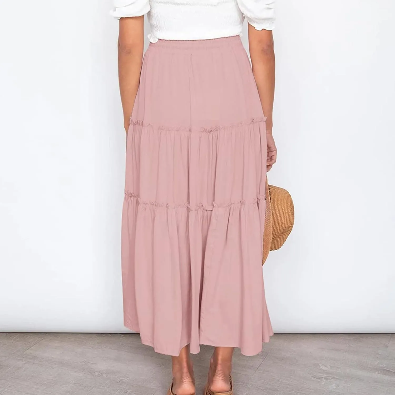 Womens High Waist Pleated Skirt Boho Maxi Flowy Skirts Dressy Casual Summer Aline Elegant Work Long Skirts