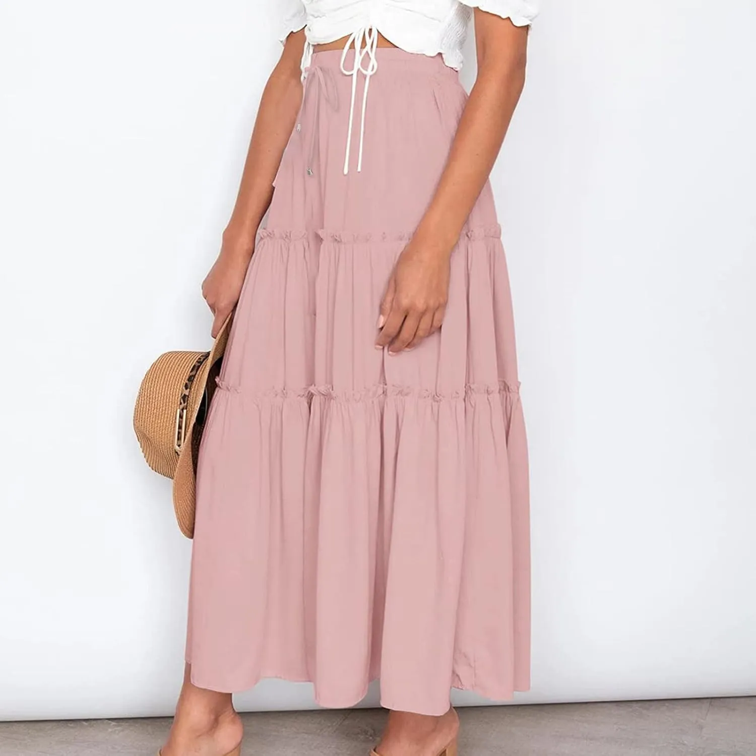 Womens High Waist Pleated Skirt Boho Maxi Flowy Skirts Dressy Casual Summer Aline Elegant Work Long Skirts