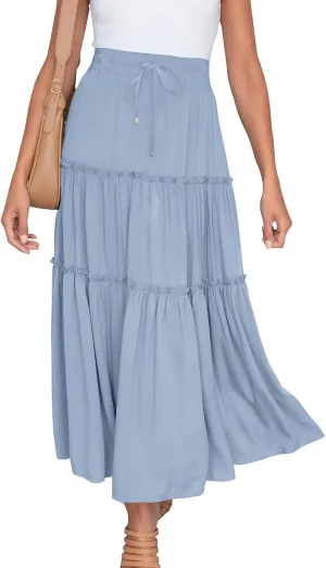 Womens High Waist Pleated Skirt Boho Maxi Flowy Skirts Dressy Casual Summer Aline Elegant Work Long Skirts