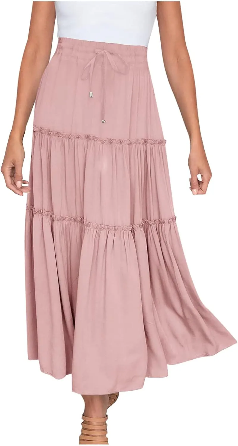 Womens High Waist Pleated Skirt Boho Maxi Flowy Skirts Dressy Casual Summer Aline Elegant Work Long Skirts