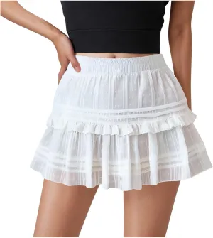Women's High Waist Ruffle Flowy Mini Skirts Fashion Stretchy Lined Layered Pleated Casual Beach Short Skirt
