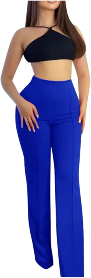 Women's High Waist Solid Suit Pants Casual Straight Wide Leg Trousers Simple Trendy Fitted Flared Pant Hip Lift Yoga Pants