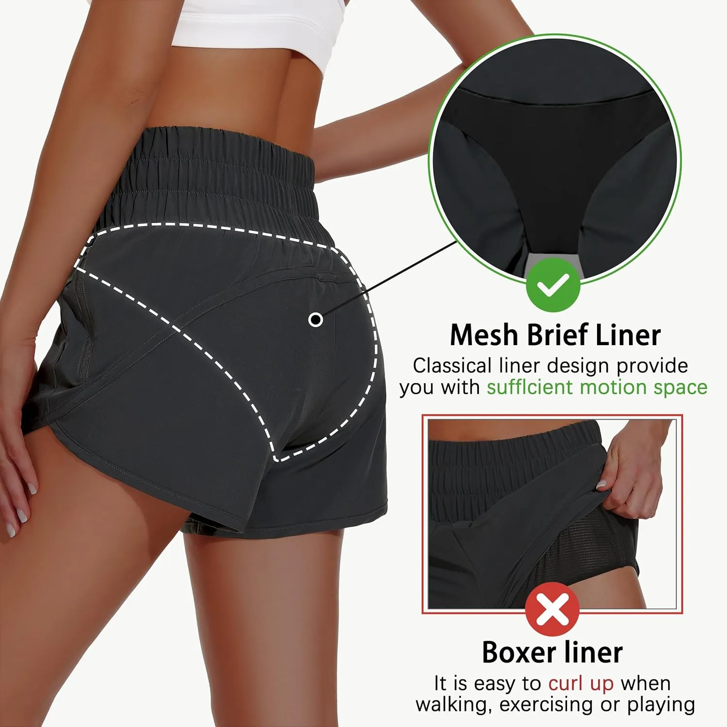 Women's High Waisted Athletic Shorts 4" High Rise Running Workout Gym Quick Dry Tummy Control Short with Zipper Pockets