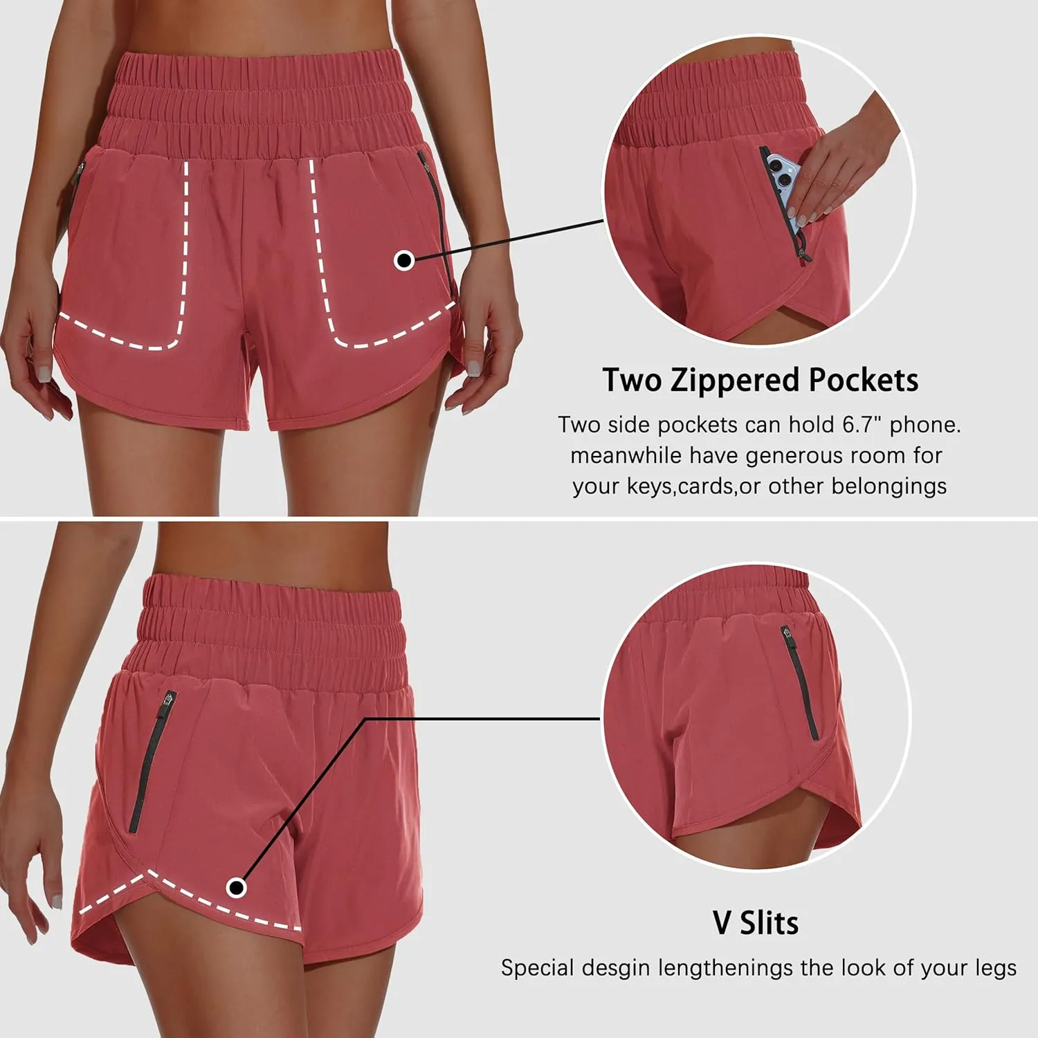 Women's High Waisted Athletic Shorts 4" High Rise Running Workout Gym Quick Dry Tummy Control Short with Zipper Pockets