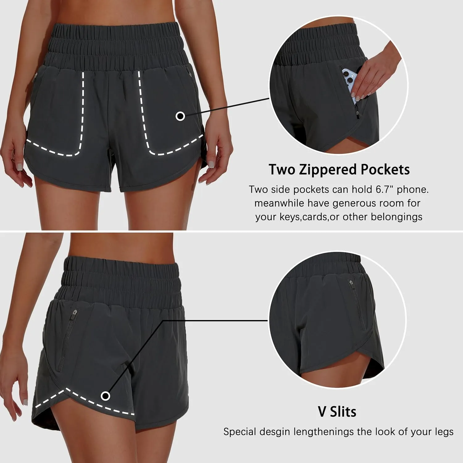 Women's High Waisted Athletic Shorts 4" High Rise Running Workout Gym Quick Dry Tummy Control Short with Zipper Pockets