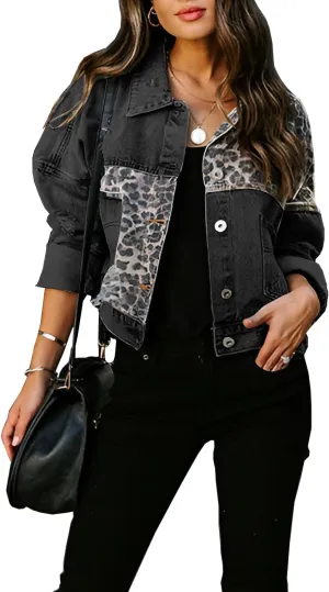 Women's Jean Denim Jacket Classic Trucker Shacket Button Up Frayed Cropped Loose Coats