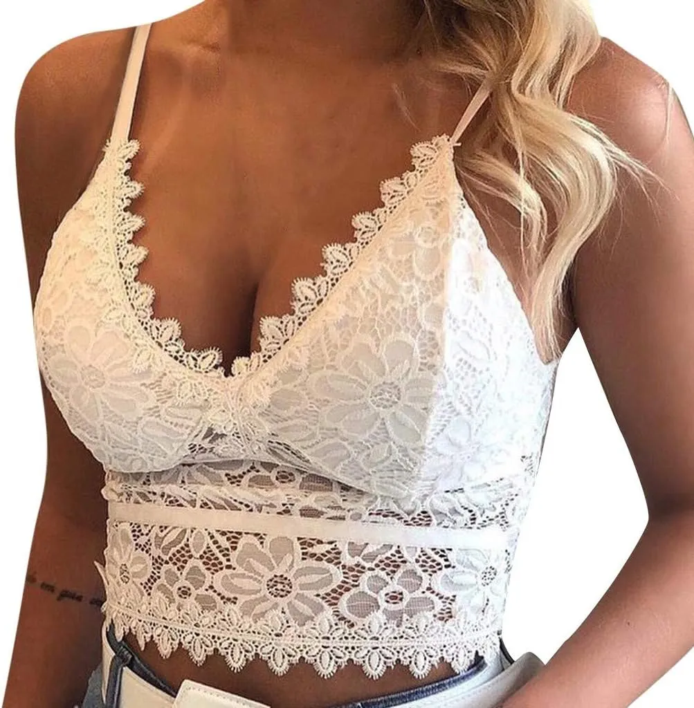 Womens Lace Camisole V Neck Spaghetti Strap Push Up Bra Tank Tops Sexy Wireless Basic Crop Vest Lingerie Underwear
