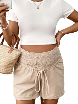 Women's Maternity Shorts Drawstring Shirred Wide Leg Summer Pregnancy Shorts