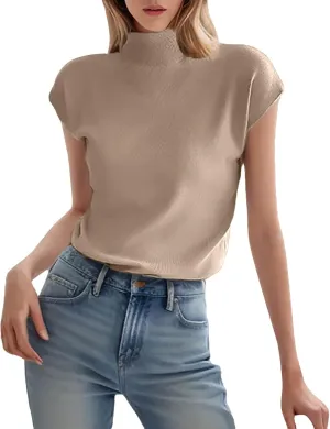 Women's Mock Turtleneck Tops Ice Silk Short Sleeve Slim Fit Summer Casual Shirts Lightweight Basic Tees Dressy Shirt for Work