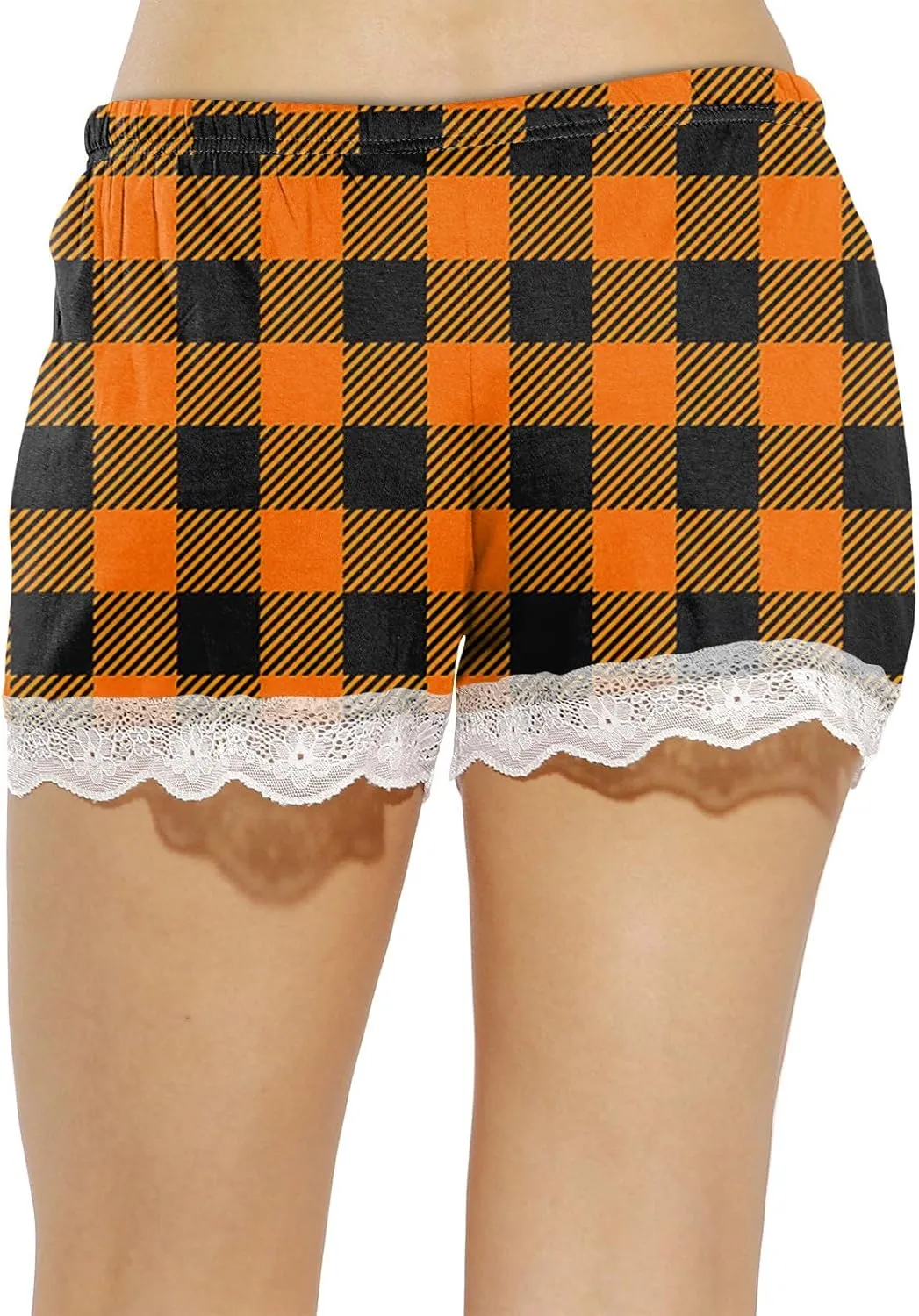 Womens Pajama Shorts Cute Plaid Summer Lace Lounge Pj Bottoms Baggy Elastic Waist Drawstring Casual Shorts for Women