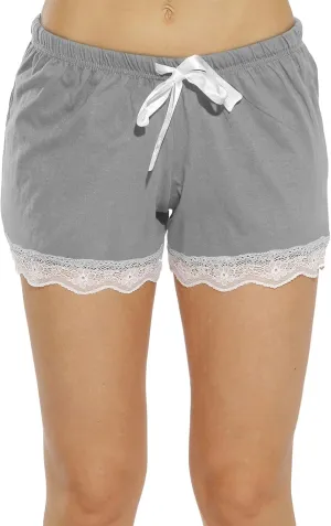 Womens Pajama Shorts Loose Fit Plaid Summer Lace Lounge Sleep Pj Bottoms Sexy Drawstring Elastic Waist Cute Shorts