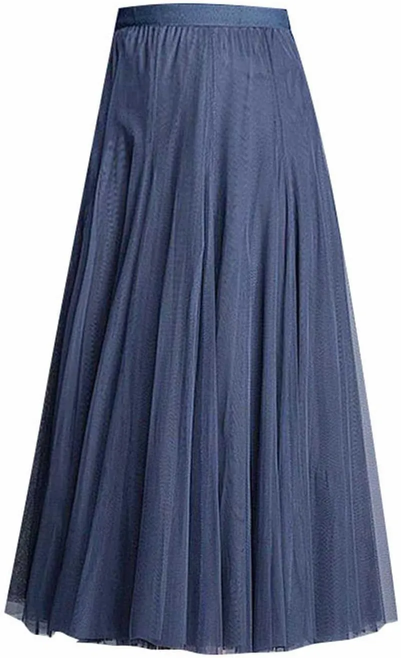 Women's Pleated Skirt Mesh Skirt Fairy Skirt Mid Length Long Skirt Dance Skirt Scrub Skirt