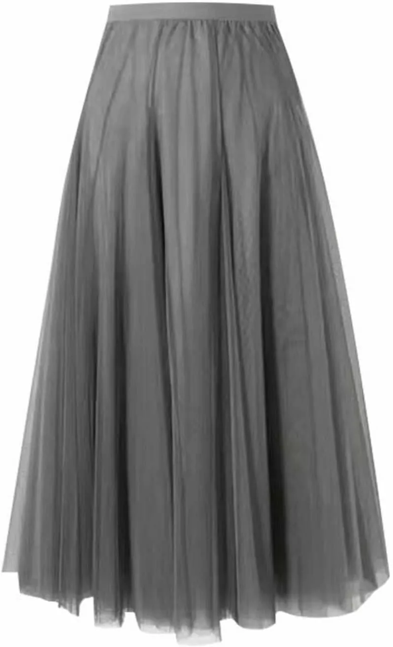 Women's Pleated Skirt Mesh Skirt Fairy Skirt Mid Length Long Skirt Dance Skirt Scrub Skirt