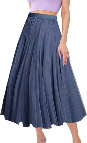 Women's Pleated Skirt Mesh Skirt Fairy Skirt Mid Length Long Skirt Dance Skirt Scrub Skirt