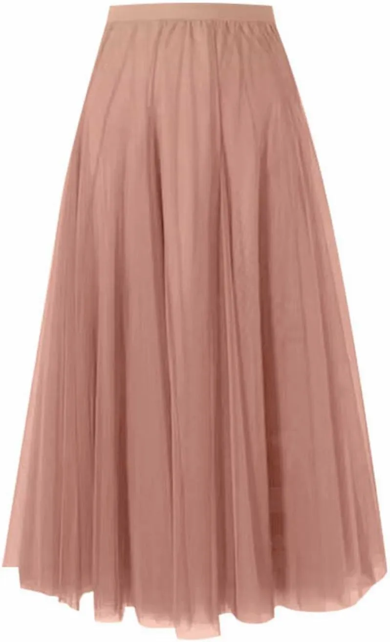 Women's Pleated Skirt Mesh Skirt Fairy Skirt Mid Length Long Skirt Dance Skirt Scrub Skirt