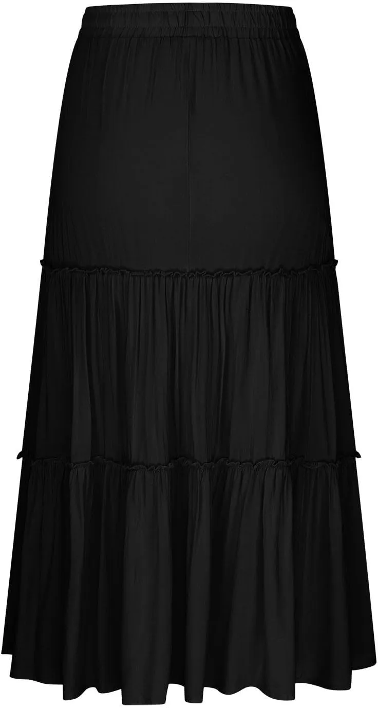 Women's Pleated Summer Maxi Skirts Casual Smocked Layered Tiered Boho Long Skirt High Waist A Line Dress