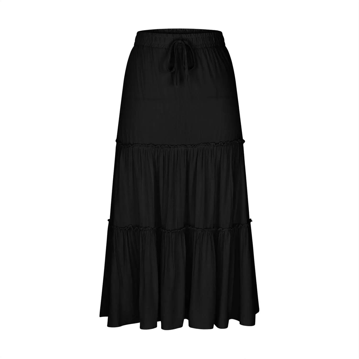 Women's Pleated Summer Maxi Skirts Casual Smocked Layered Tiered Boho Long Skirt High Waist A Line Dress