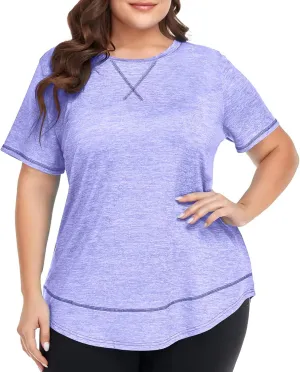 Women's Plus Size Plain Shirts Oversized Casual Summer Tops Crewneck Blouses Comfort Short Sleeve Tunic Tees