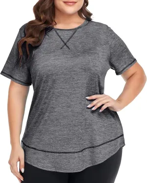 Women's Plus Size Plain Shirts Oversized Casual Summer Tops Crewneck Blouses Comfort Short Sleeve Tunic Tees