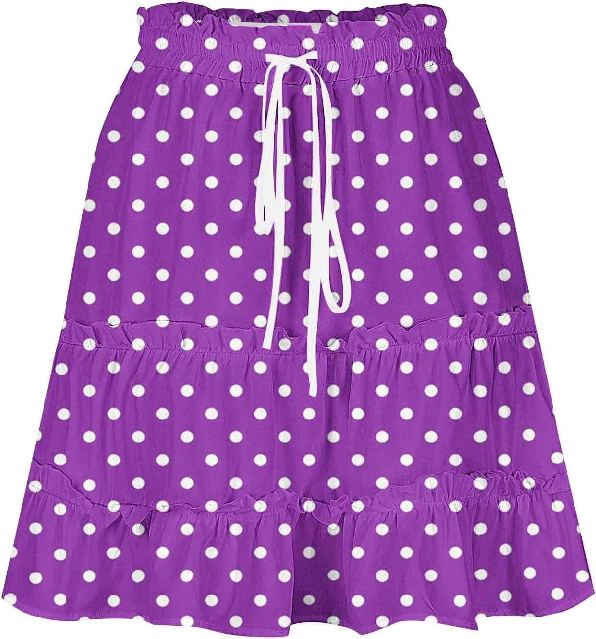 Womens Polka Dots Mini Layered Skirt Ruffle High Elastic Waist Drawstring Short Flowy Cute Summer Skirts