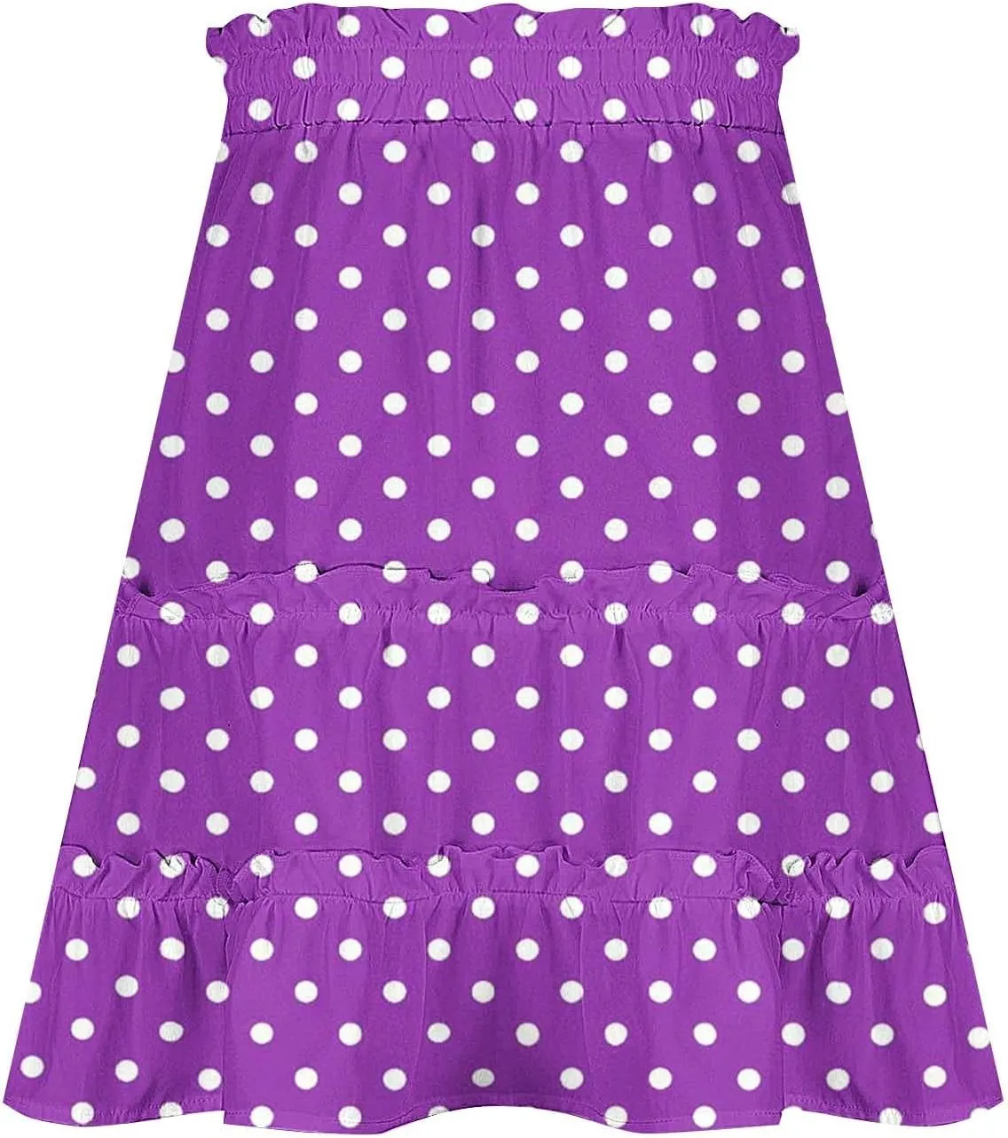 Womens Polka Dots Mini Layered Skirt Ruffle High Elastic Waist Drawstring Short Flowy Cute Summer Skirts