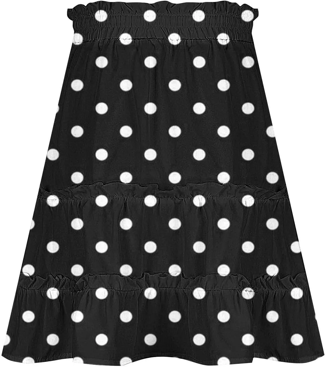 Womens Polka Dots Mini Layered Skirt Ruffle High Elastic Waist Drawstring Short Flowy Cute Summer Skirts