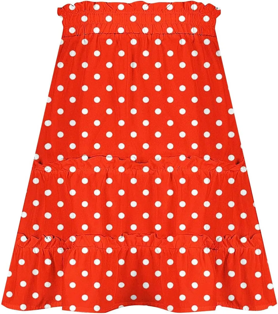 Womens Polka Dots Mini Layered Skirt Ruffle High Elastic Waist Drawstring Short Flowy Cute Summer Skirts