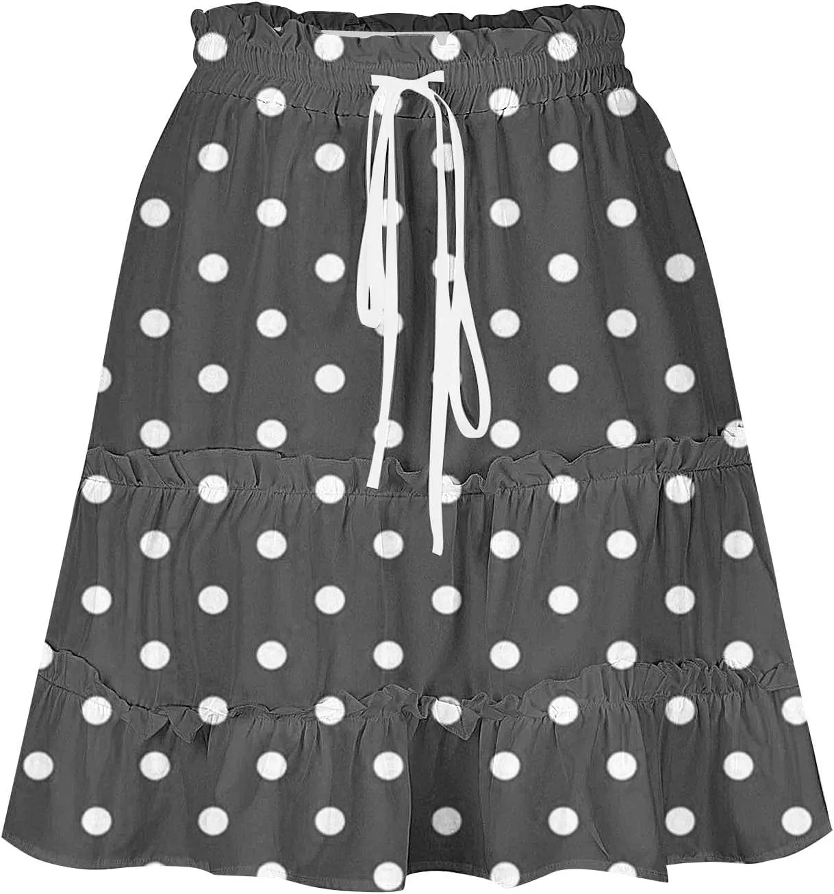 Womens Polka Dots Mini Layered Skirt Ruffle High Elastic Waist Drawstring Short Flowy Cute Summer Skirts