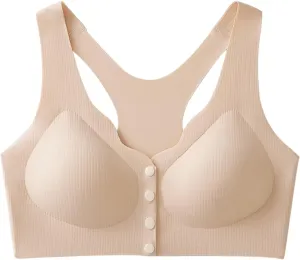 Women's Racerback Sports Bras Comfort Ice Silk Seamless Front Closure Gathered Bra Wireless Push Up Yoga Sports Bras