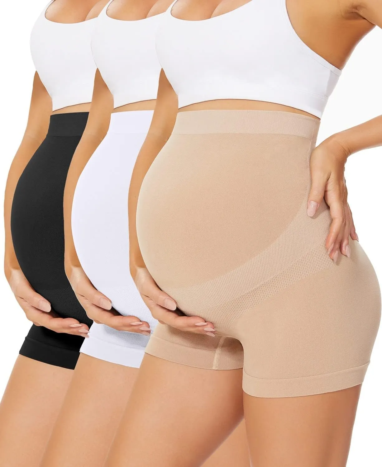 Womens Seamless Maternity Boyshort Underwear Over Bump, Pregnancy High Waisted Shapewear Panties for Support Belly