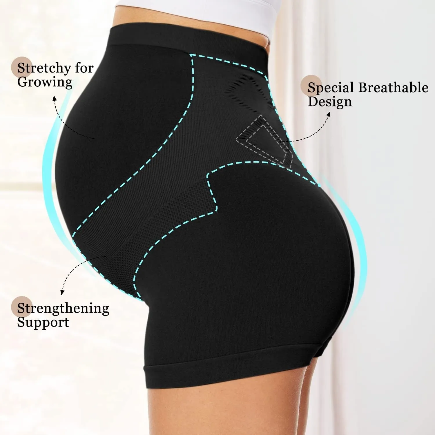 Womens Seamless Maternity Boyshort Underwear Over Bump, Pregnancy High Waisted Shapewear Panties for Support Belly