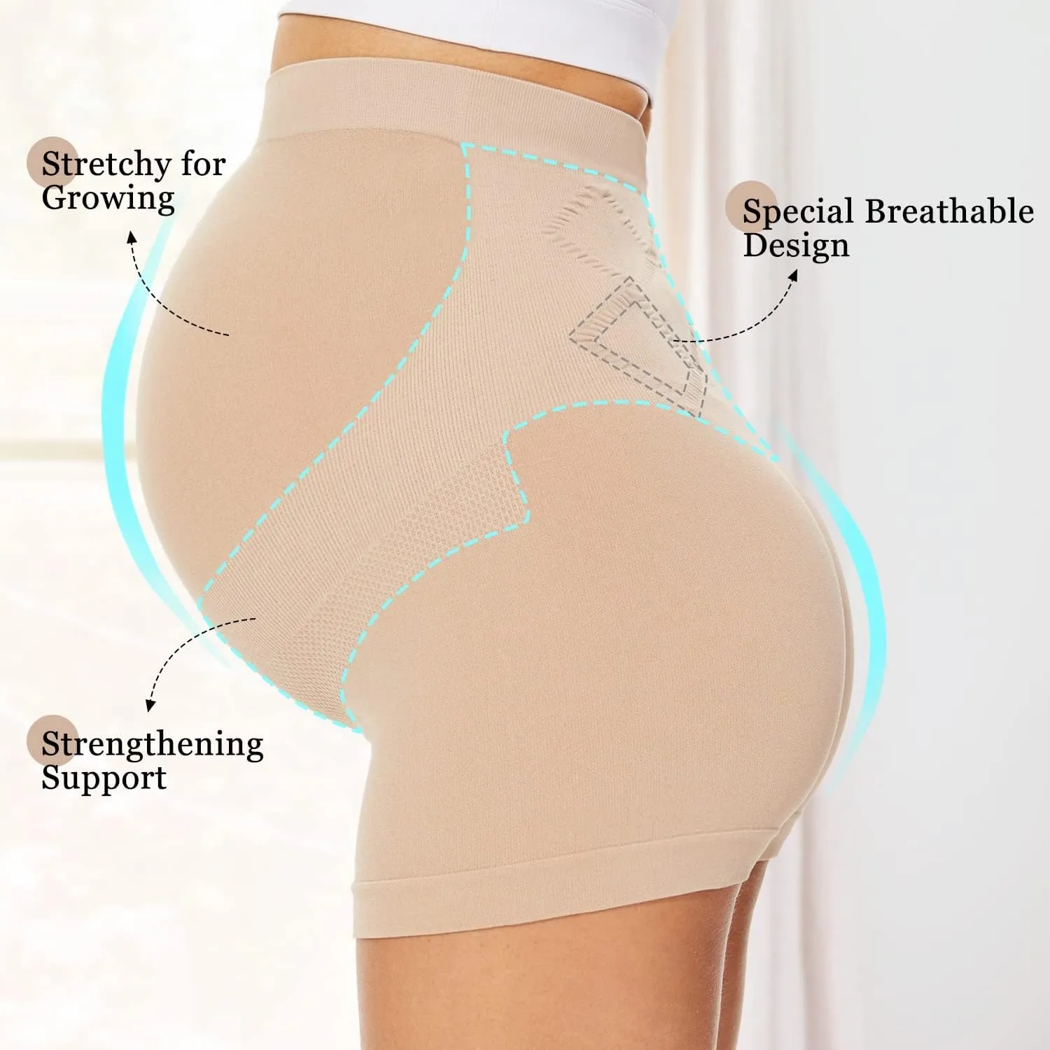 Womens Seamless Maternity Boyshort Underwear Over Bump, Pregnancy High Waisted Shapewear Panties for Support Belly
