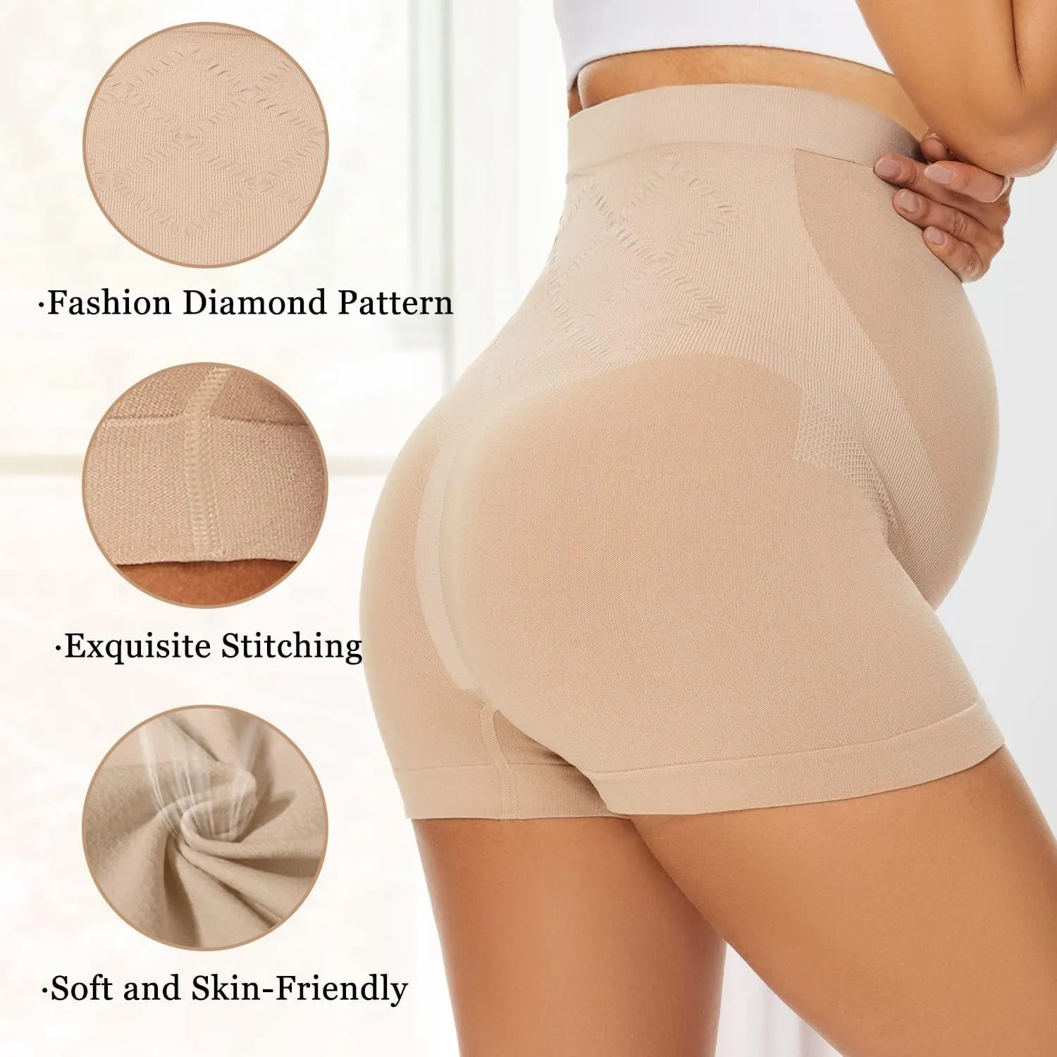 Womens Seamless Maternity Boyshort Underwear Over Bump, Pregnancy High Waisted Shapewear Panties for Support Belly