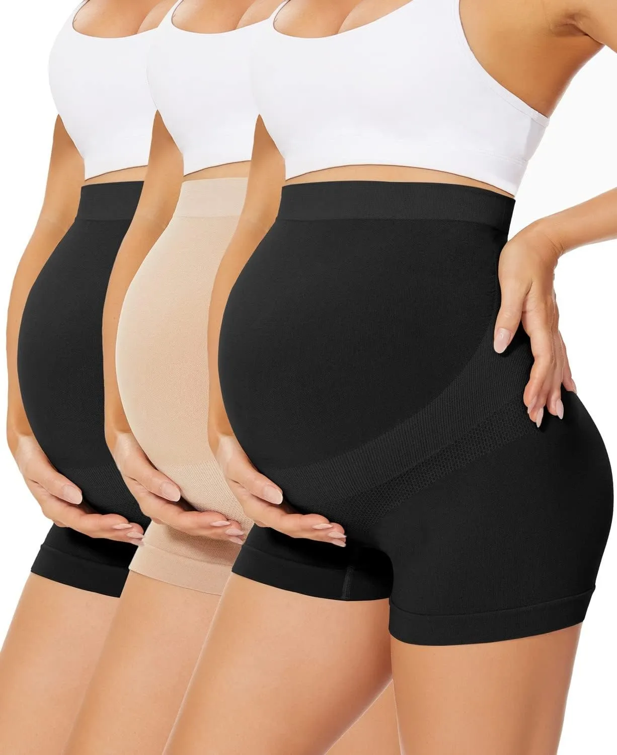 Womens Seamless Maternity Boyshort Underwear Over Bump, Pregnancy High Waisted Shapewear Panties for Support Belly