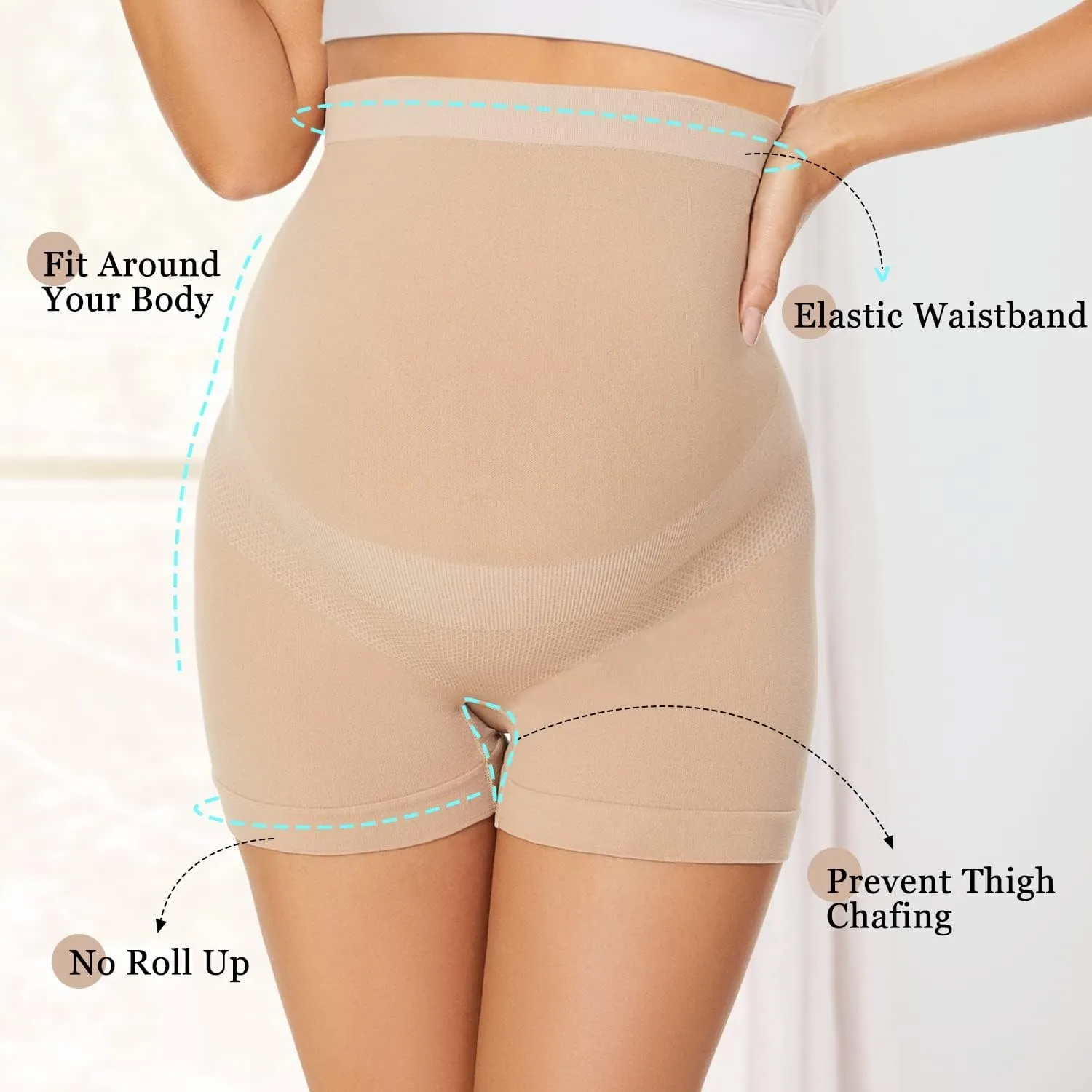 Womens Seamless Maternity Boyshort Underwear Over Bump, Pregnancy High Waisted Shapewear Panties for Support Belly