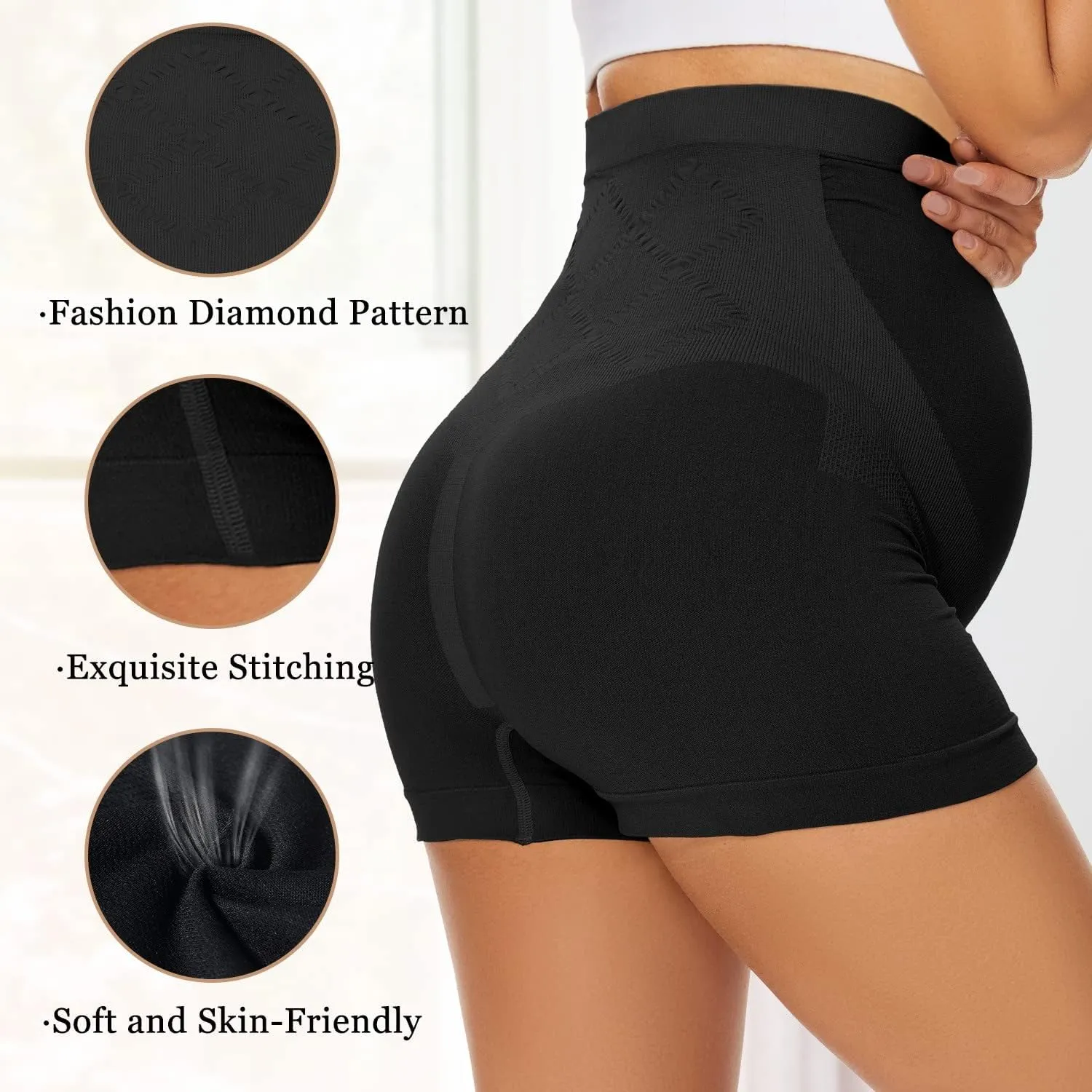 Womens Seamless Maternity Boyshort Underwear Over Bump, Pregnancy High Waisted Shapewear Panties for Support Belly