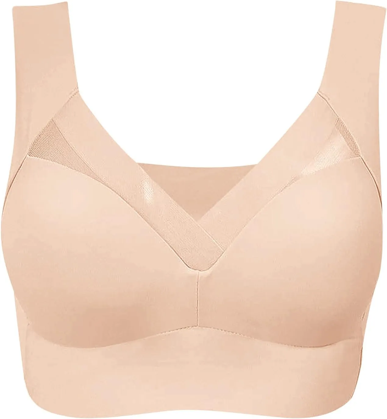 Womens Seamless V Lace Bras Plus Size Ice Silk No Underwire Push Up Supportive Bras Full Coverage Everyday Bralettes