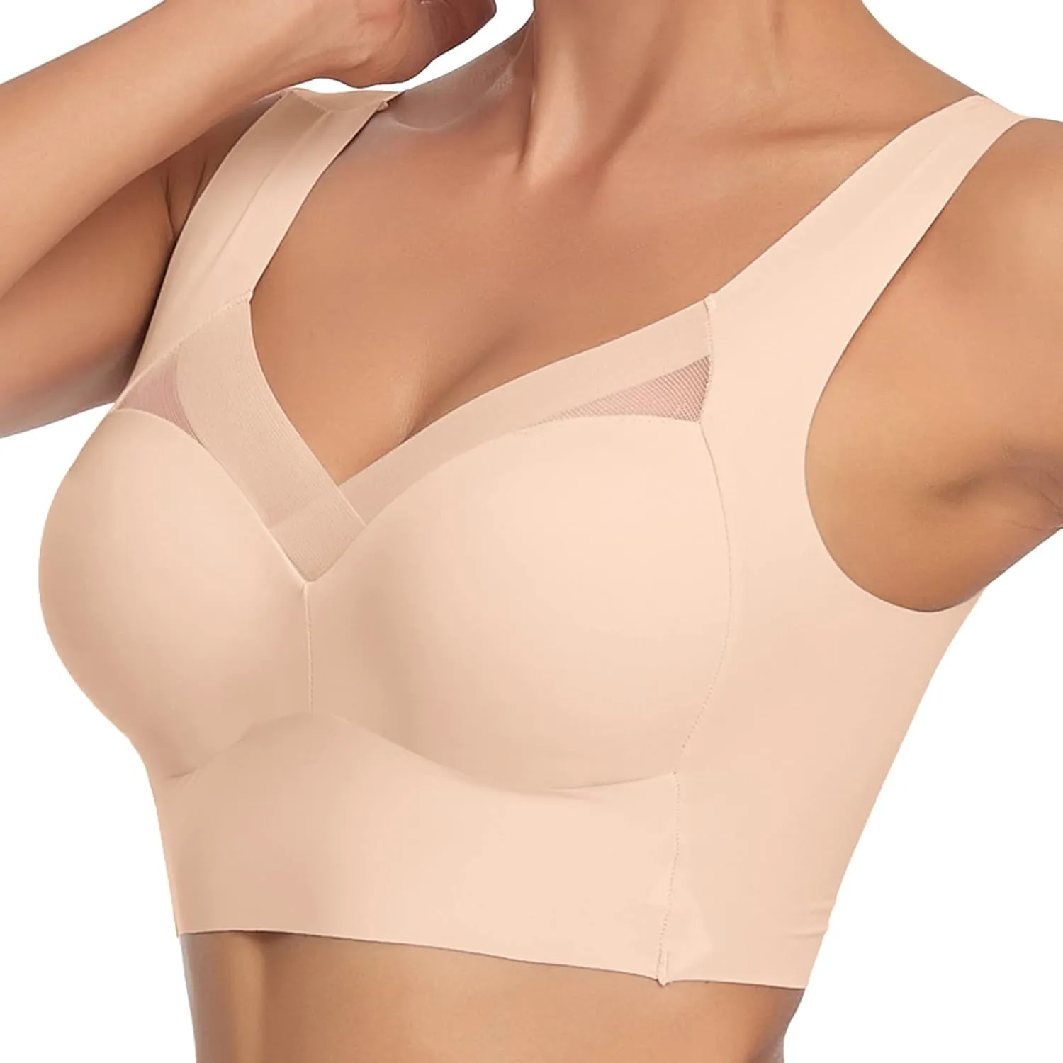 Womens Seamless V Lace Bras Plus Size Ice Silk No Underwire Push Up Supportive Bras Full Coverage Everyday Bralettes