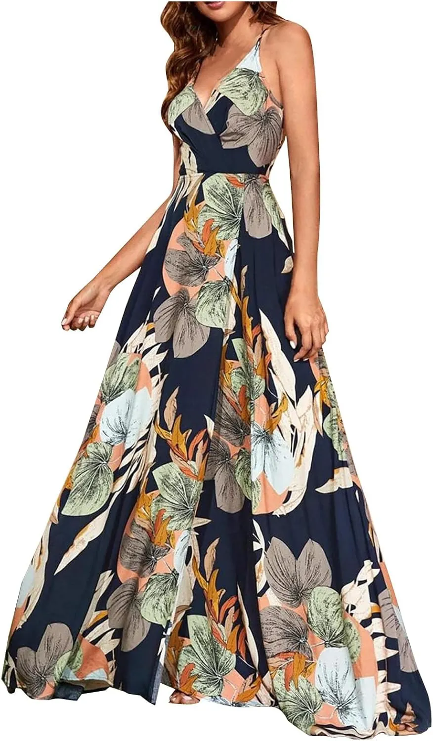 Womens Sexy Spaghetti Straps Maxi Dresses Beach Boho Dress Flowy Vocation Outfits 2025