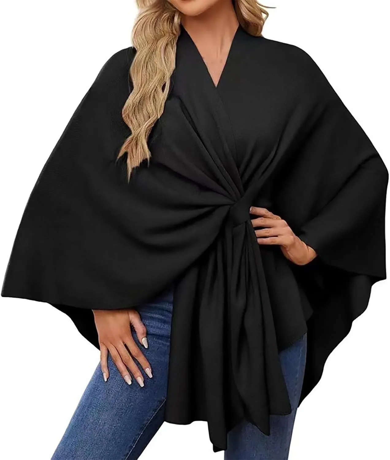Women's Shawl Wrap Knitted Open Front Poncho Cape Oversized Sweaters Casual Cardigan Shawls for Fall Winter