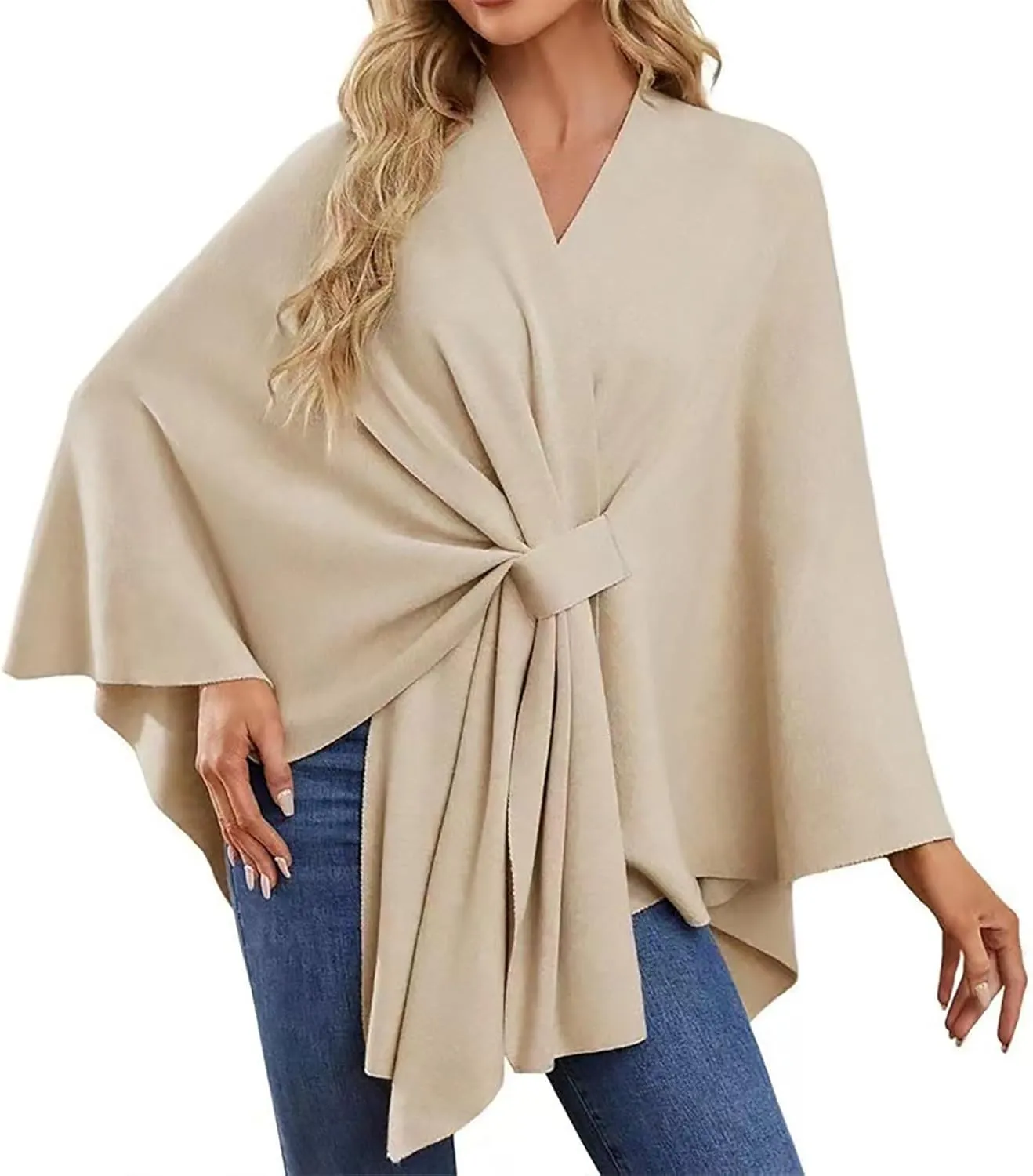Women's Shawl Wrap Knitted Open Front Poncho Cape Oversized Sweaters Casual Cardigan Shawls for Fall Winter
